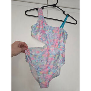 Girl's Aerie Tie-Dye Cutout One Piece Swimsuit M Pink Blue